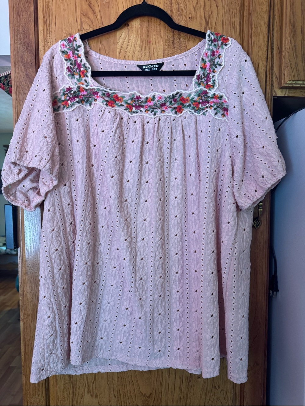 BloomChic Pink Eyelet Embroidered Square-Neck Tunic